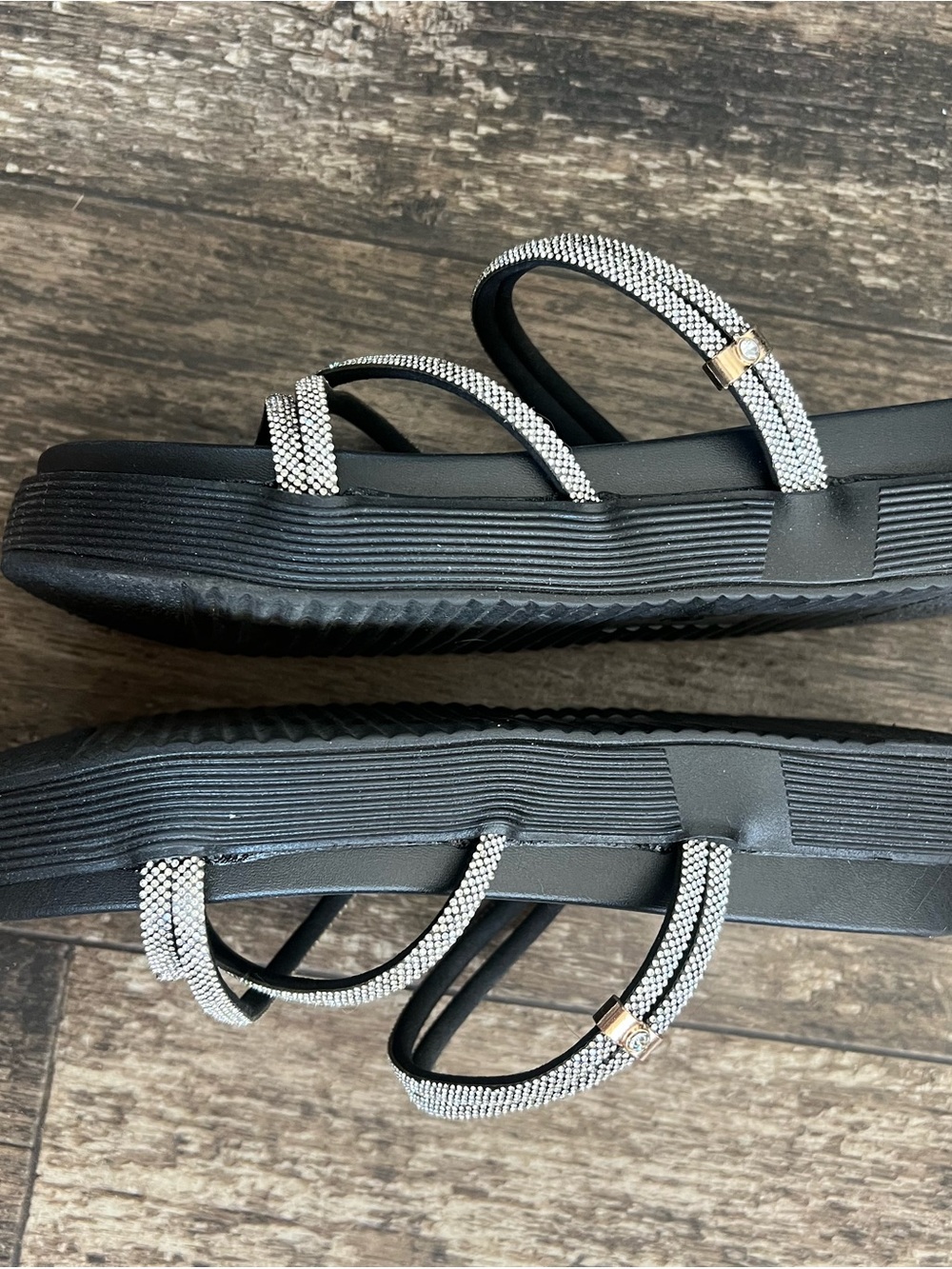 Black Sandals with Rhinestone Straps - Picture 4 of 4